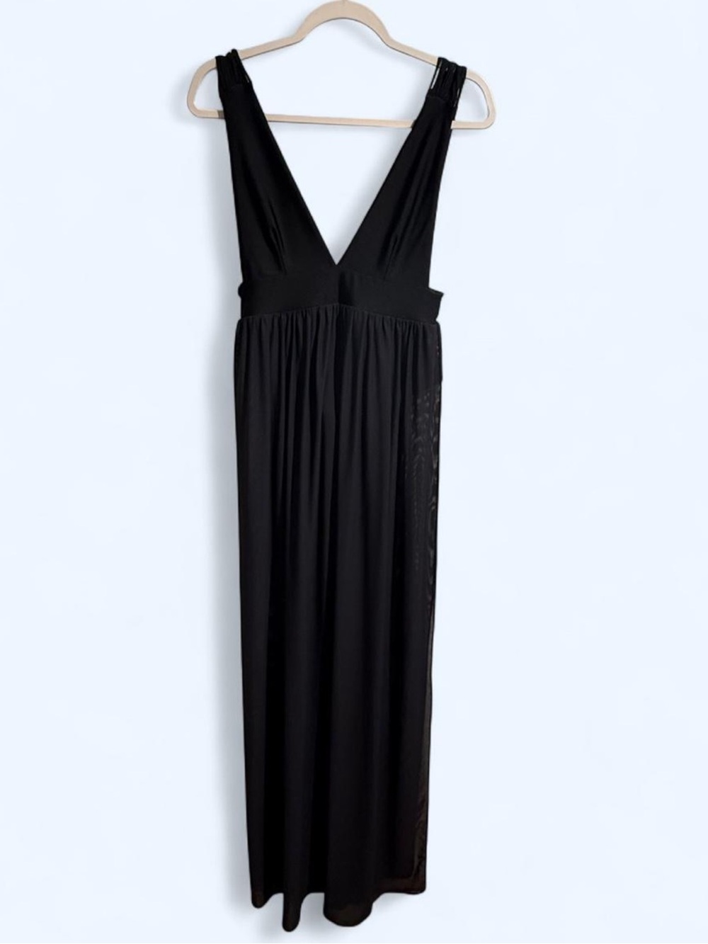 Entreaguas Black Deep V Maxi Dress with slit on side